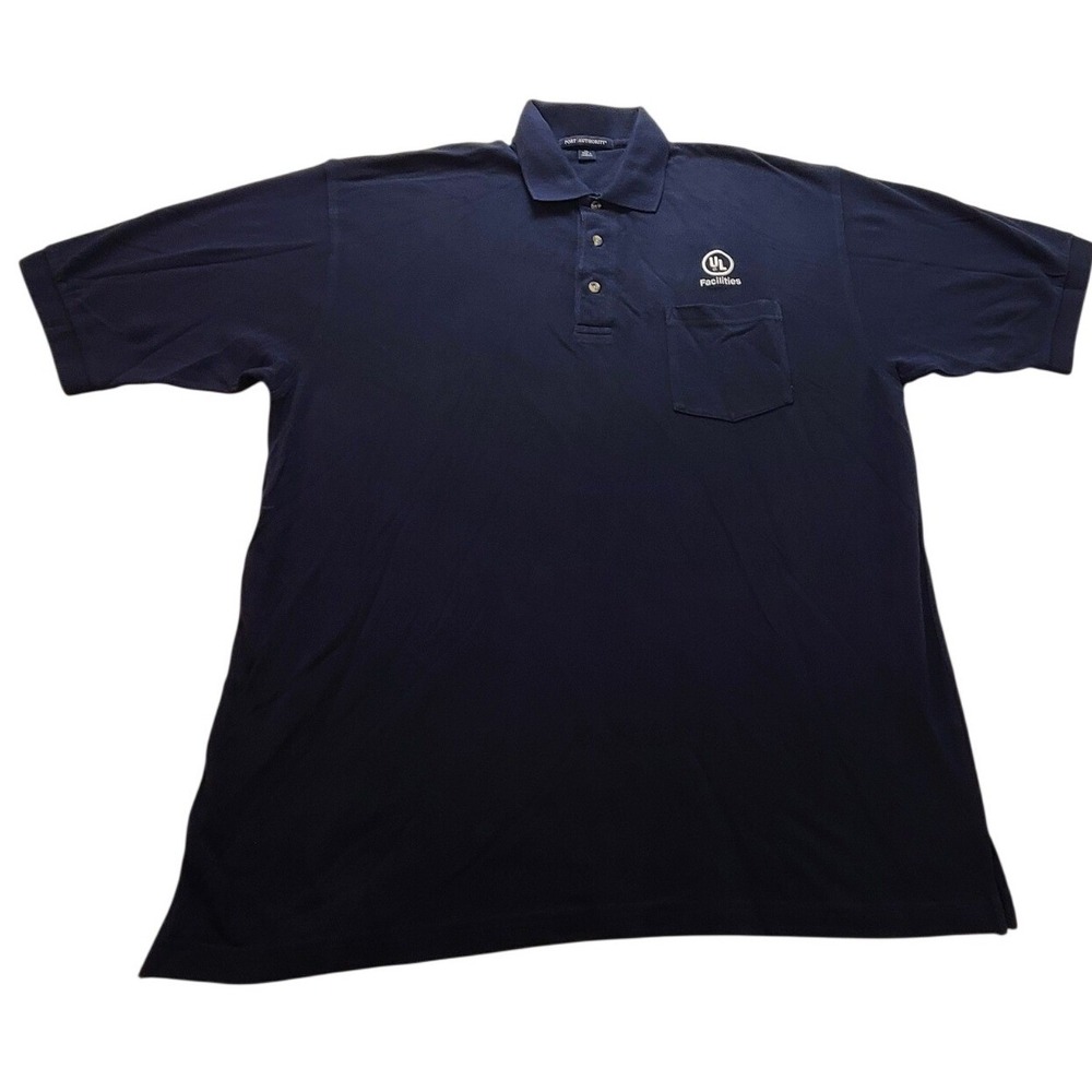Port Authority Mens XL Navy Blue UL Facilities Logo Pocket Polo‎ Shirt Sleeve